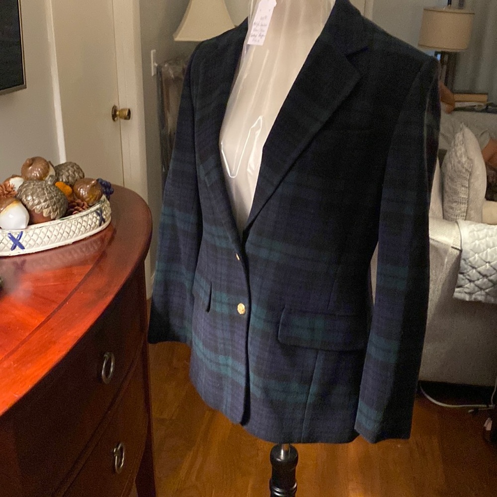 Vintage Ralph Lauren Blazer. Size 10. Green/Blue Tartan.